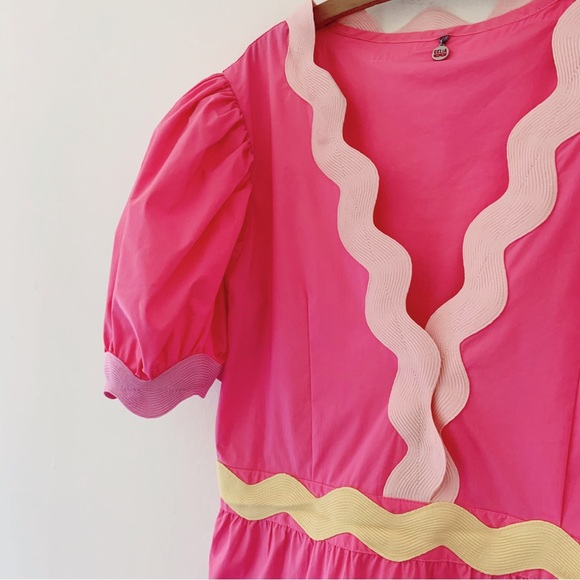SOLD NWOT CeliaB Piscis Pink RicRac Tiered Dress Sz L - Picture 3 of 14